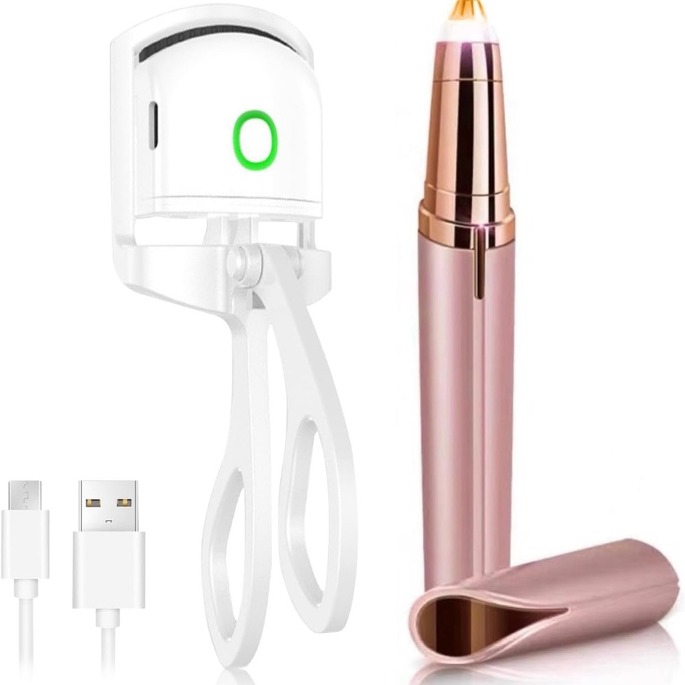 Rechargeable Heated Eyelash Curler & Electric Eyebrow Trimmer Beauty Kit New